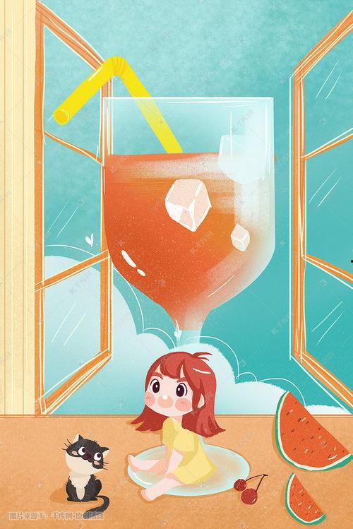 玩水吃瓜插画图,玩水吃瓜插画图带你感受清凉一夏